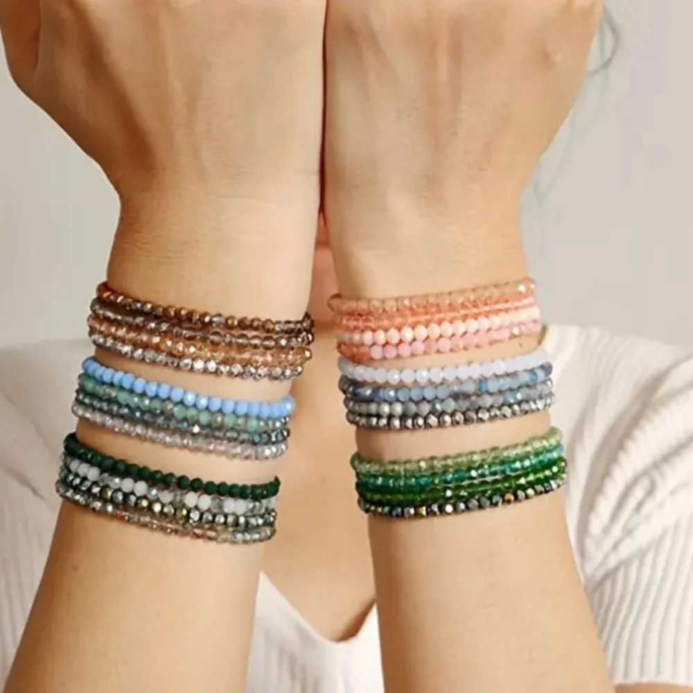 2 SETS  of Colorful Beaded Bracelets Set 5 colors